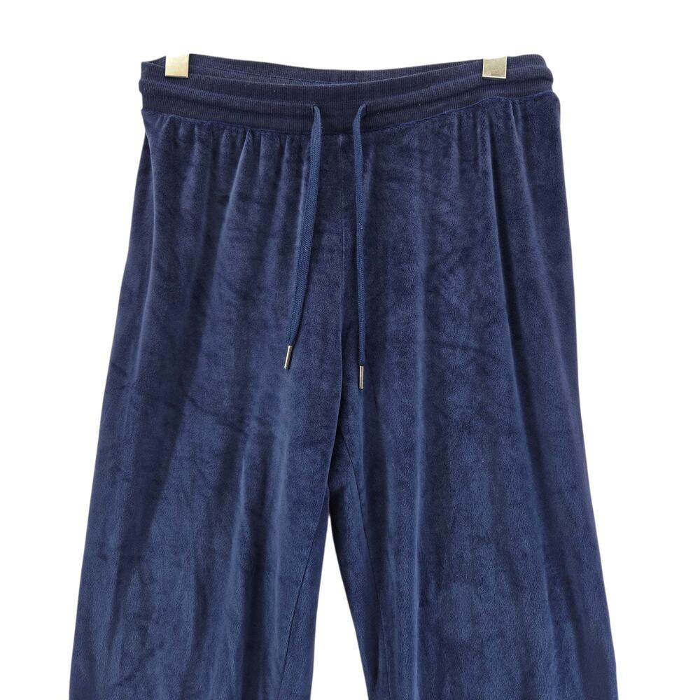 Juicy Couture Velour Pants Womens Medium Blue Straight Leg Crop High Rise Bling‎ - Picture 4 of 9